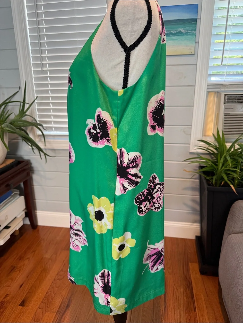 Green Floral Halter Shift Dress